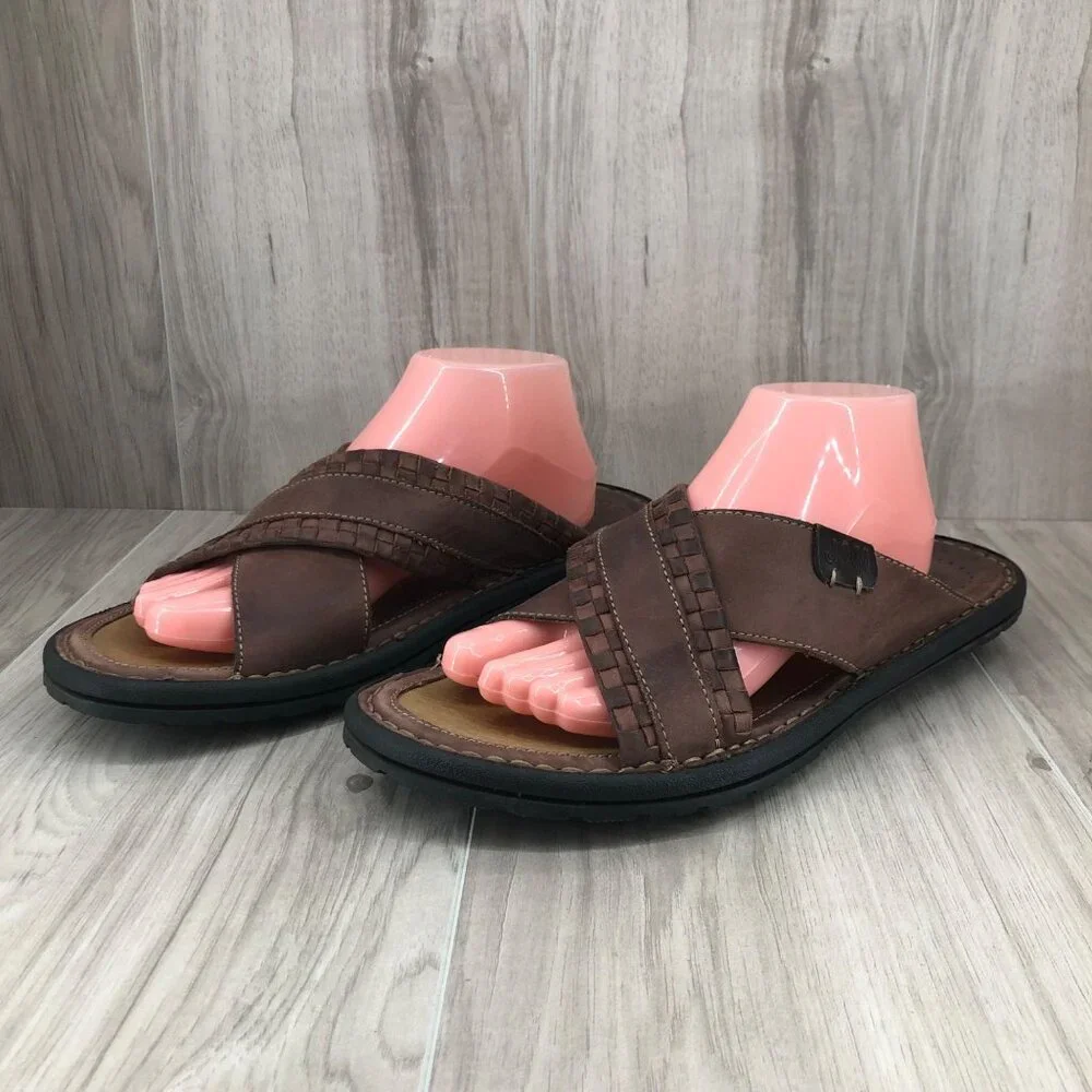 Johnston & Murphy JM Sandals Mens 10M Brown Leather Slip On Shoes